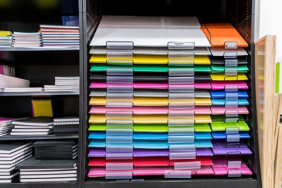 Colourful stationary, in store