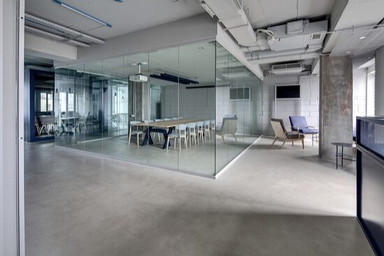 glass partitioned office space