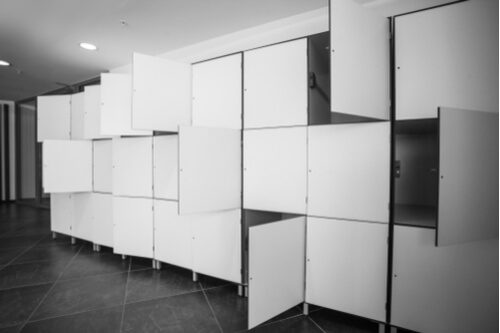 modern storage lockers white