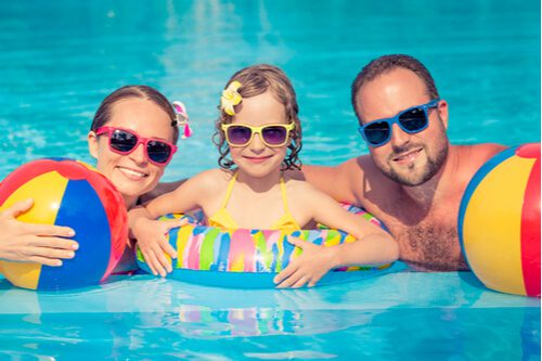 family holiday photo swimming